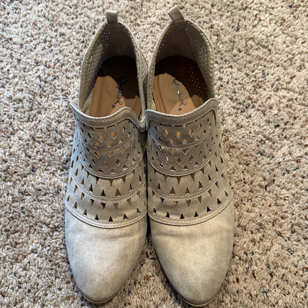 Beige Perforated Ankle Boots-Size 9